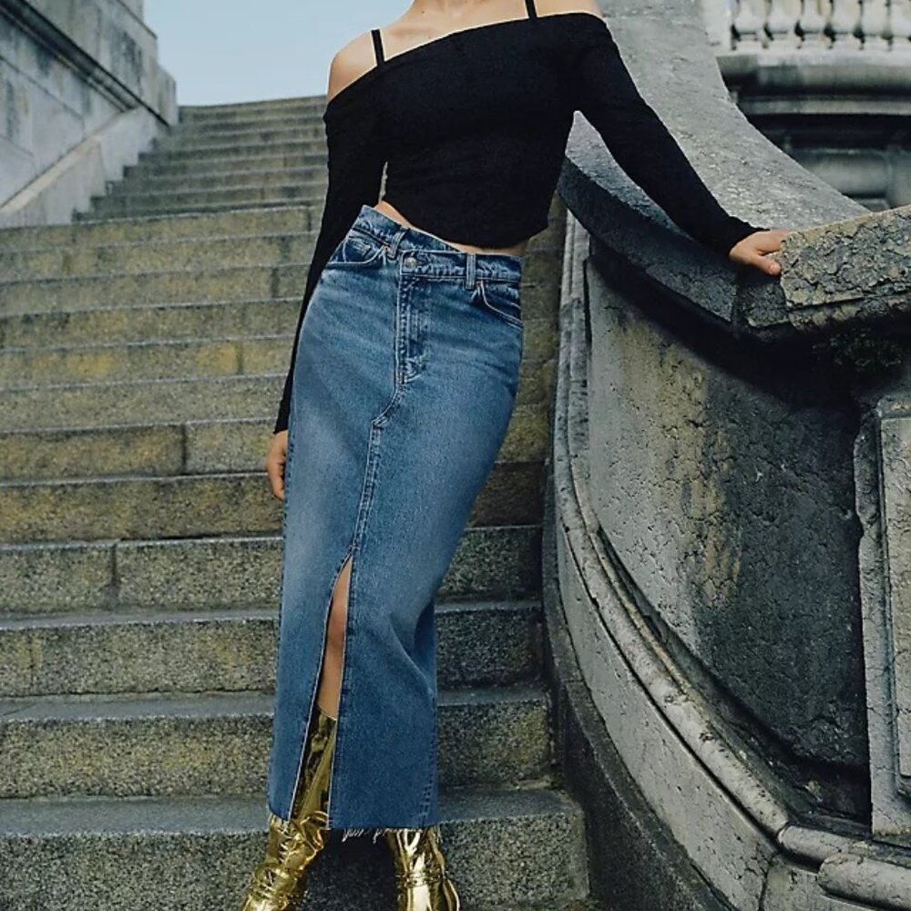 Reformation Nila Long Denim Skirt - Size 24